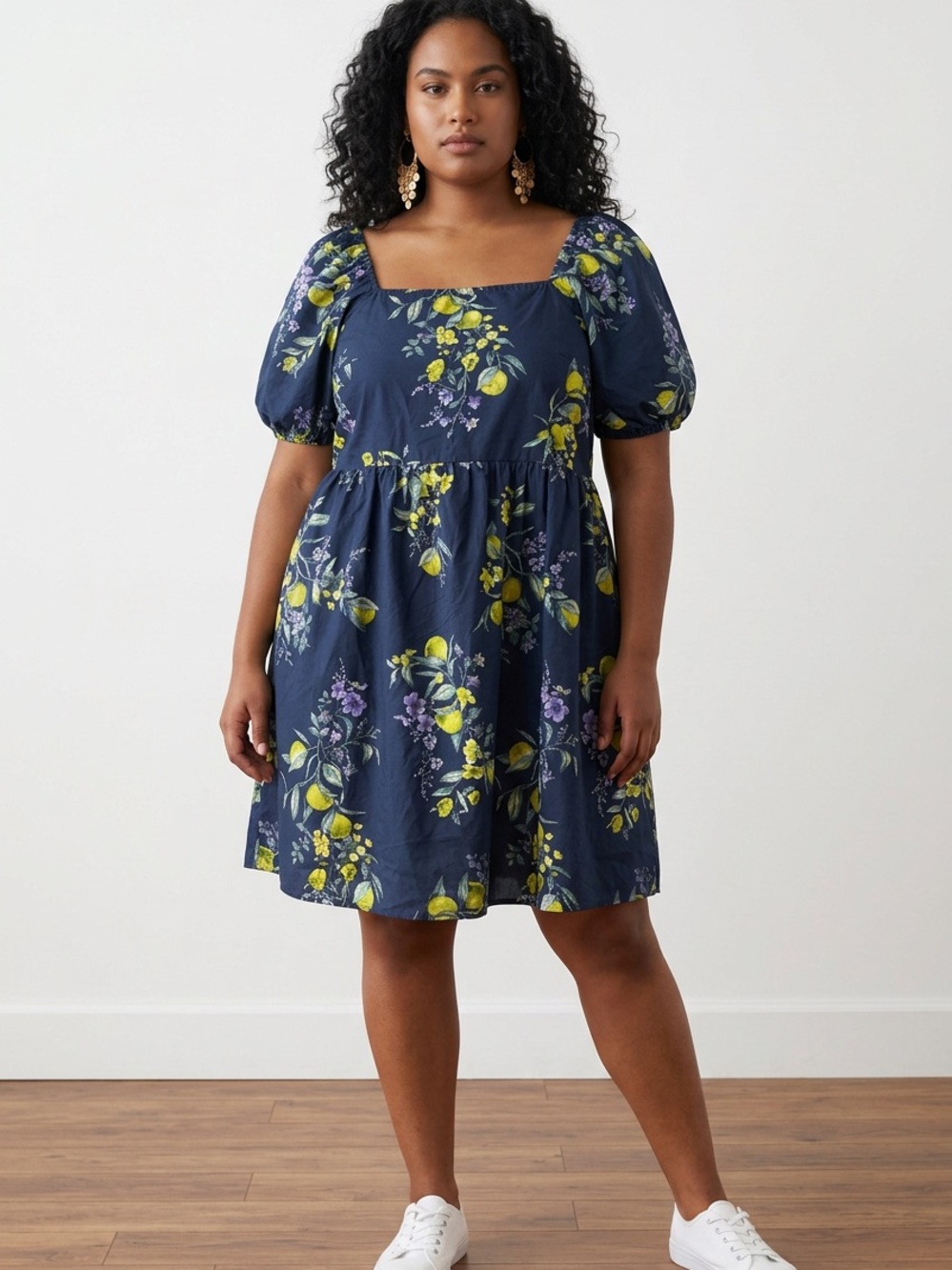 Time and Tru women’s plus size tie back mini Navy Floral Puff-Sleeve Dress xxl